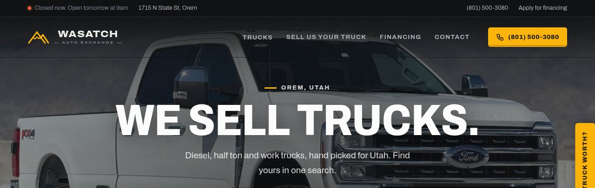 The top of the Wasatch Auto Exchange home page, from the new build