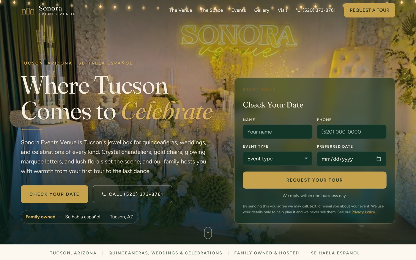 Sonora Events Venue website, Tucson Arizona